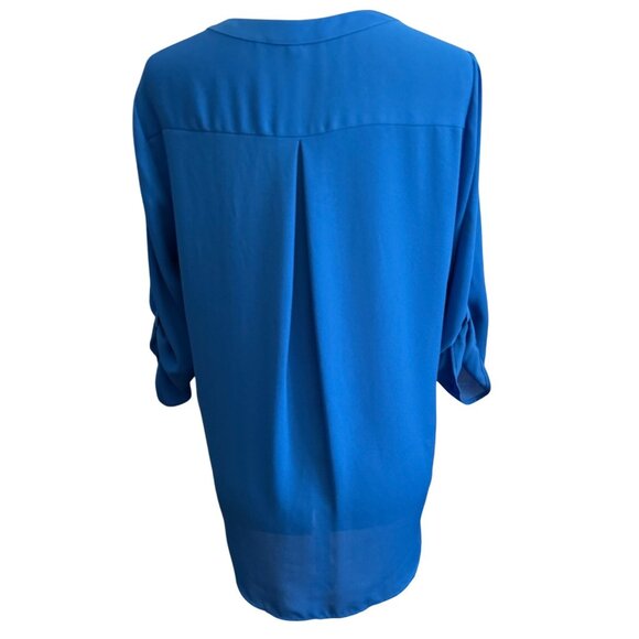 Chaus New York Bright Blue Polyester V Neck Tunic Blouse Size Medium Office Wear - Picture 2 of 6